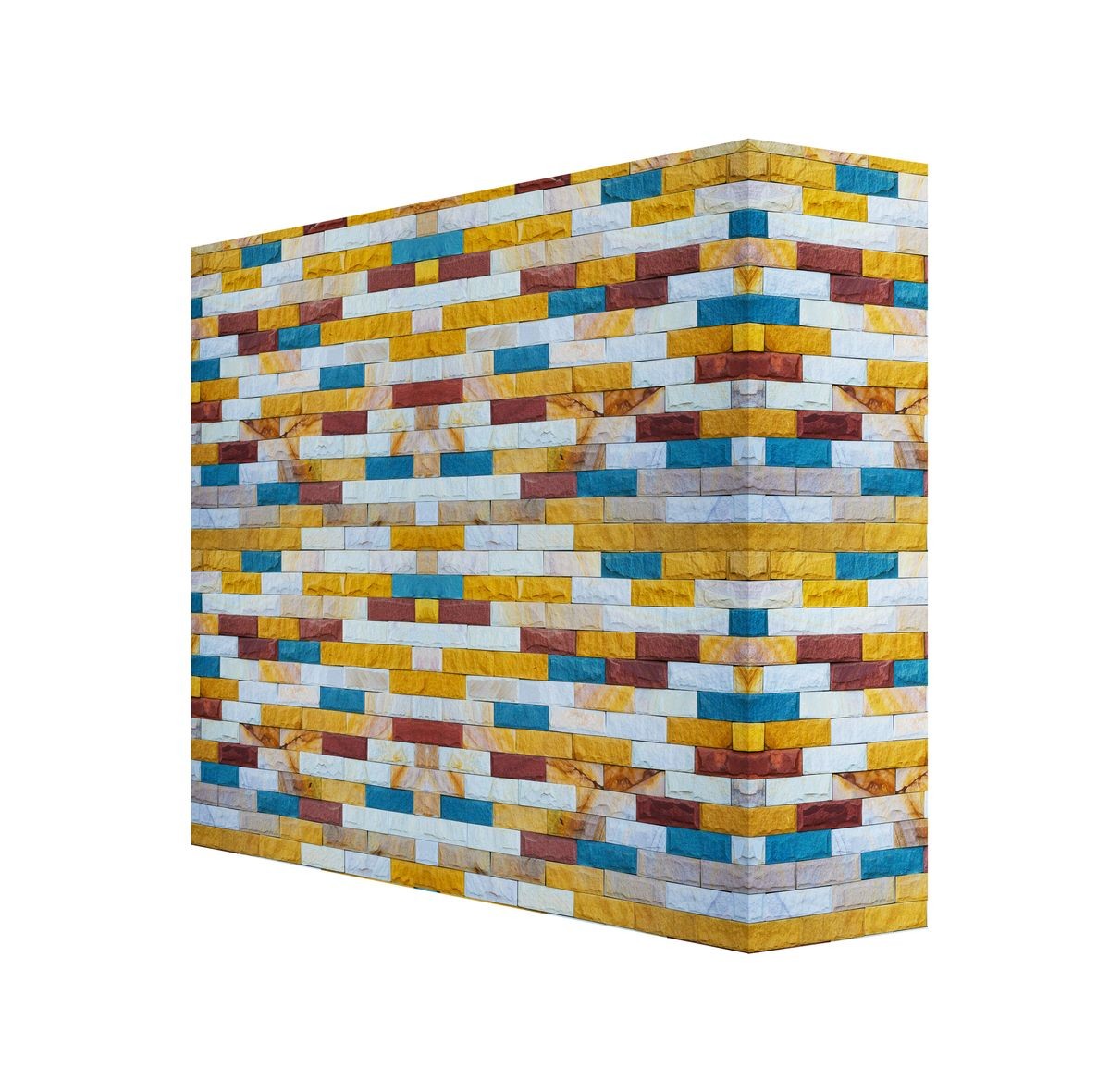 perspective  Colorful brick wall on white background , texture  modern style backgrounds, industrial architecture detail , or display or montage of product.